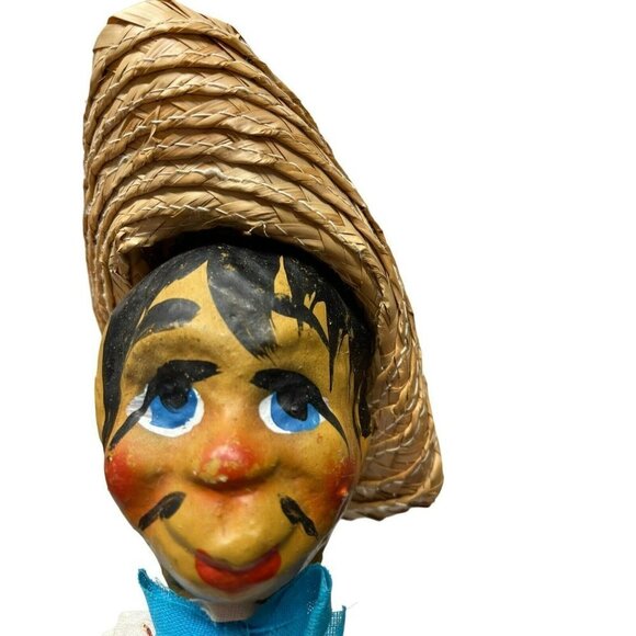 Vintage Mexican Marionette String Puppet Doll Folk Art with Straw Hat Man - Picture 6 of 7